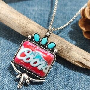 Silver and Red Coors Pendant Necklace NWT
